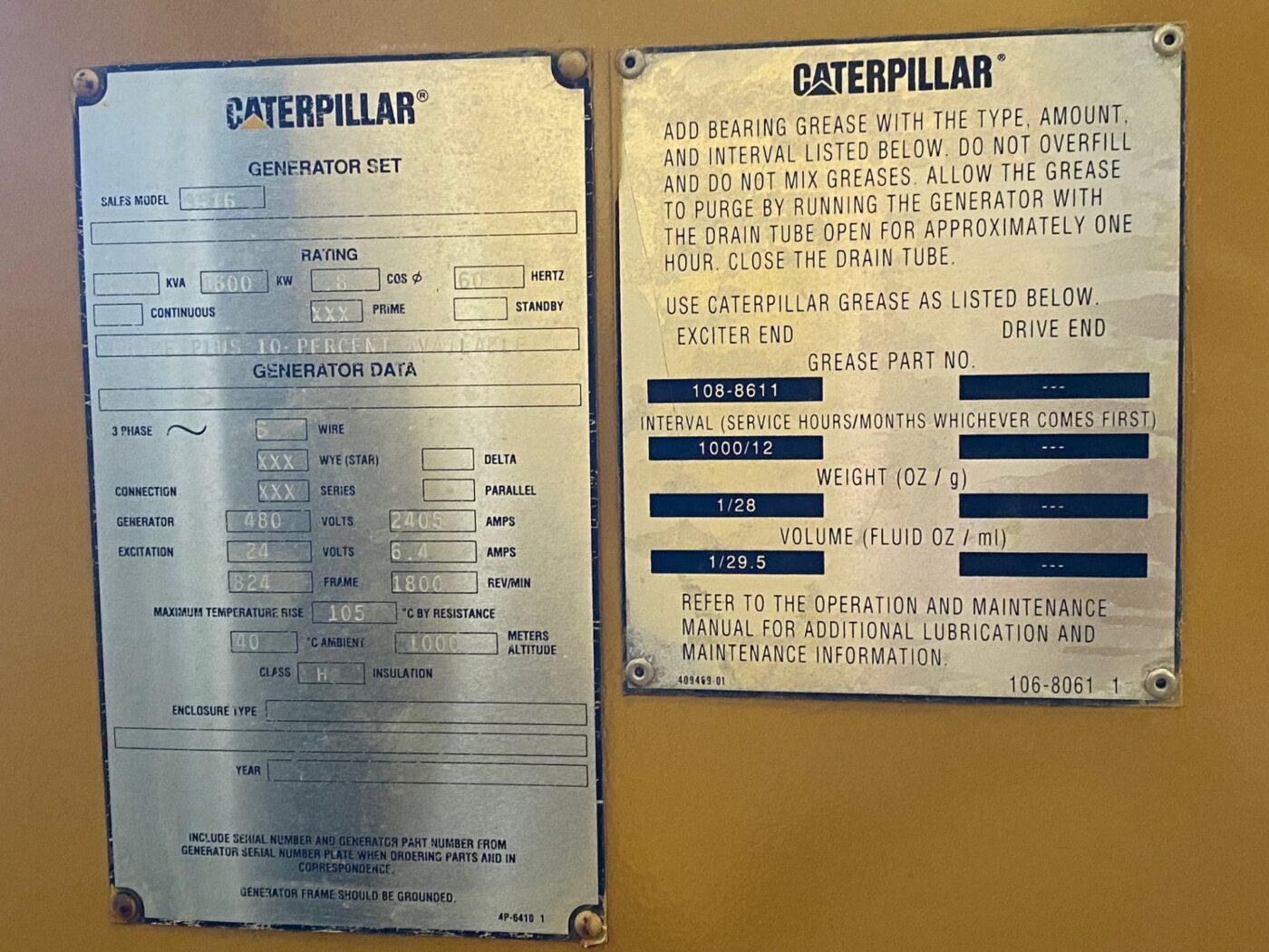 Control Panel Instructions Inside 1750kW Caterpillar Generator.