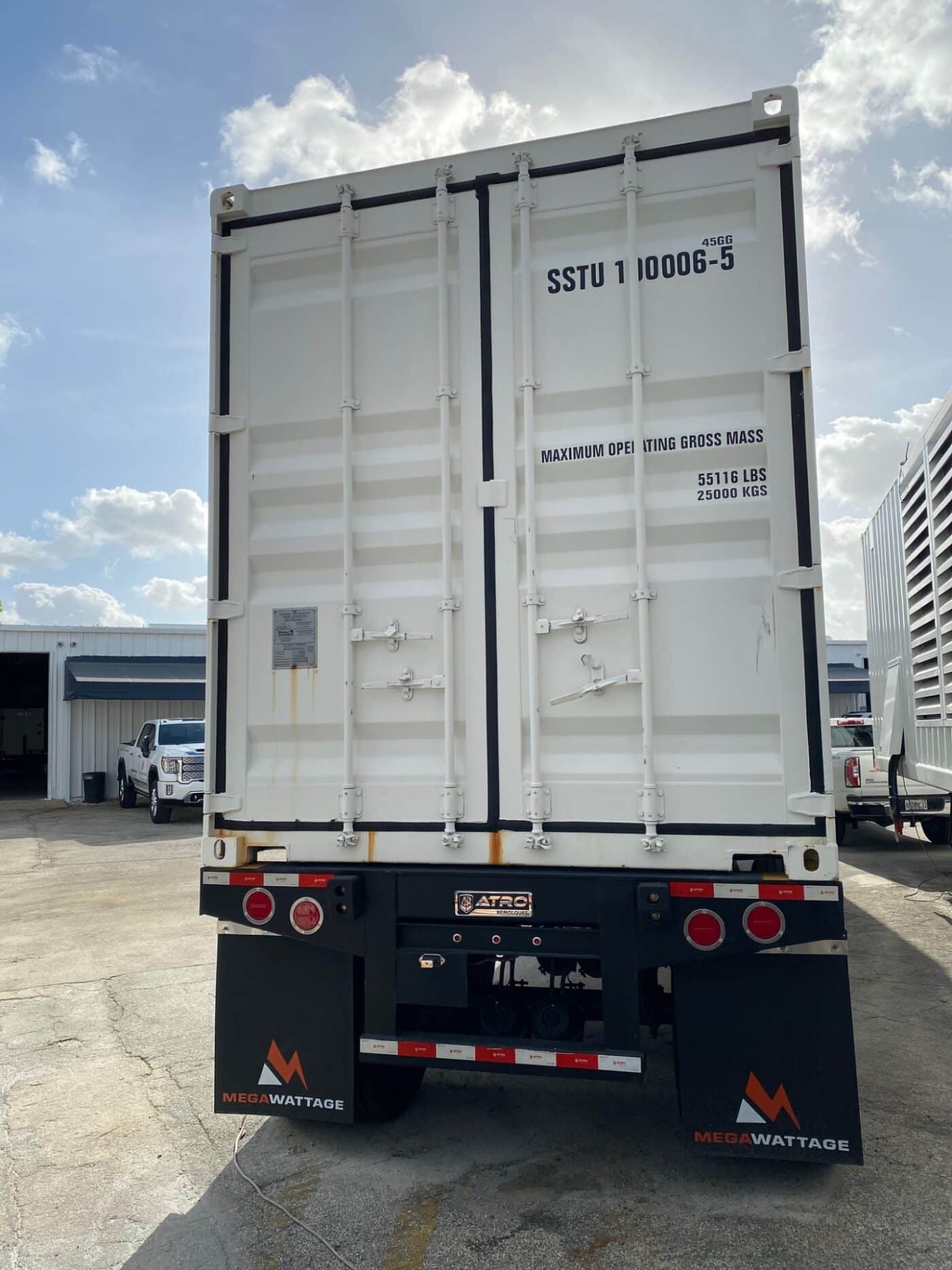 Back Of 1750kW Caterpillar Generator Loaded Onto Trailer.