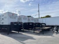 Line Of Portable Commercial Generators At MegaWattage Warehouse.