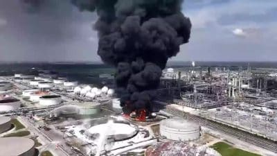 Large Clouds Of Black Smoke Billow Into The Sky From A Fire On August 23, 2023 At The Marathon Petroleum Refinery In Garyville, Louisianna.