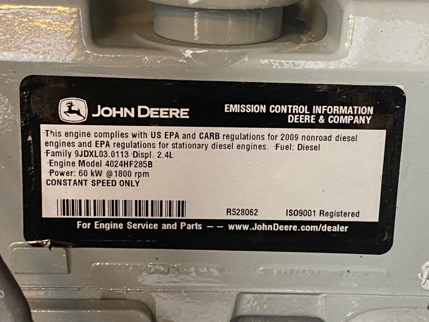 Emission Control Information For 40kW MTU Onsite Energy Skidmount Generator